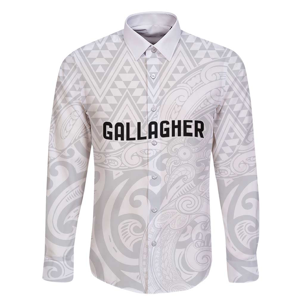 New Zealand Rangatira Custom Family Matching Short Sleeve Bodycon Dress and Hawaiian Shirt All White Niho Taniwha Maori Tribal LT9 Dad's Shirt - Long Sleeve White - Polynesian Pride