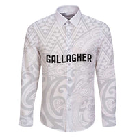 New Zealand Rangatira Custom Family Matching Short Sleeve Bodycon Dress and Hawaiian Shirt All White Niho Taniwha Maori Tribal LT9 Dad's Shirt - Long Sleeve White - Polynesian Pride