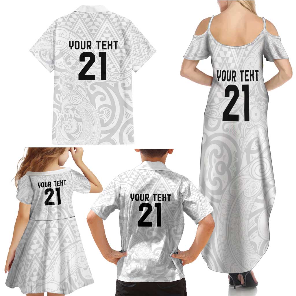 New Zealand Rangatira Custom Family Matching Summer Maxi Dress and Hawaiian Shirt All White Niho Taniwha Maori Tribal LT9 - Polynesian Pride