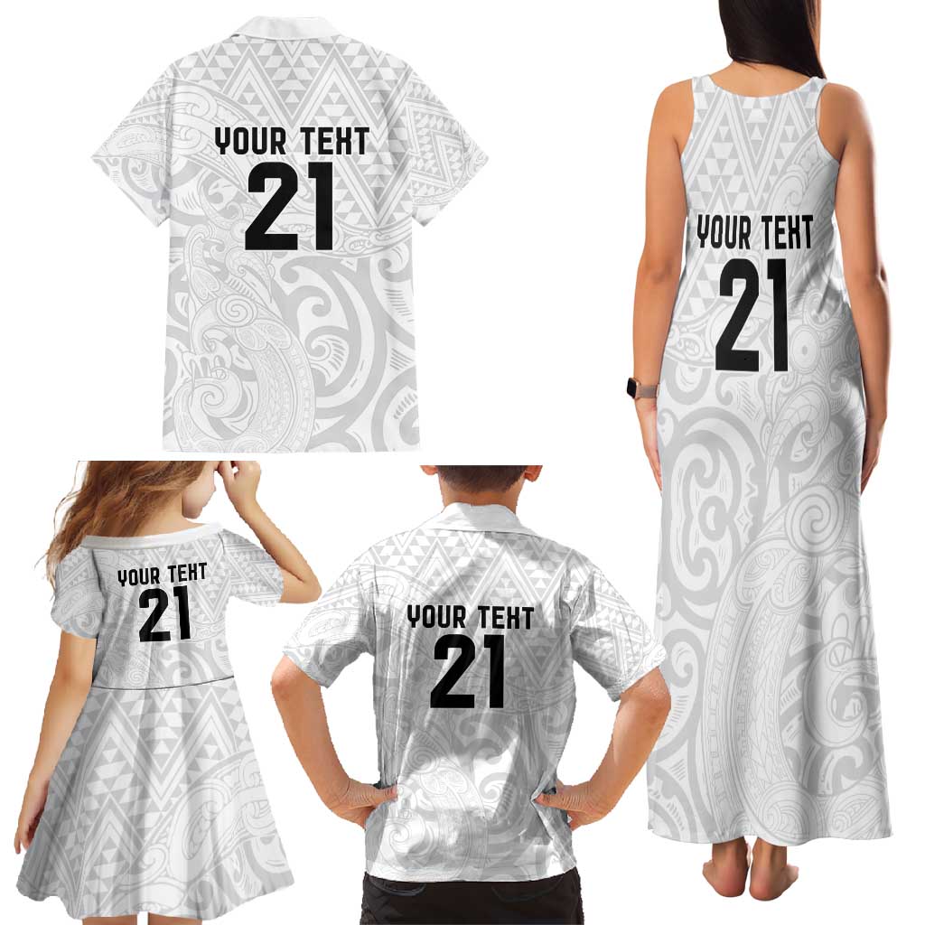 New Zealand Rangatira Custom Family Matching Tank Maxi Dress and Hawaiian Shirt All White Niho Taniwha Maori Tribal LT9 - Polynesian Pride