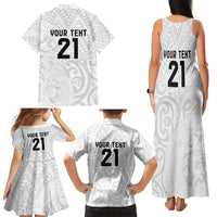 New Zealand Rangatira Custom Family Matching Tank Maxi Dress and Hawaiian Shirt All White Niho Taniwha Maori Tribal LT9 - Polynesian Pride