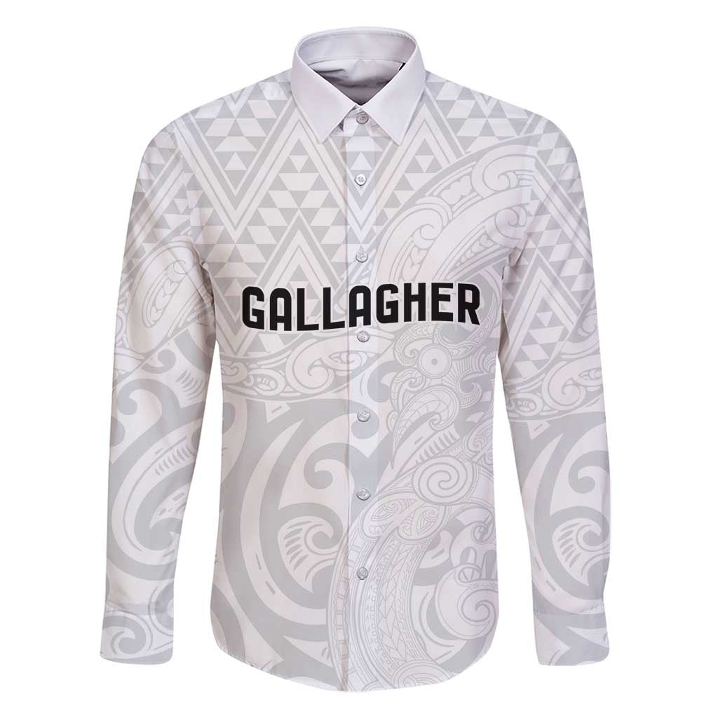 New Zealand Rangatira Custom Family Matching Tank Maxi Dress and Hawaiian Shirt All White Niho Taniwha Maori Tribal LT9 Dad's Shirt - Long Sleeve White - Polynesian Pride