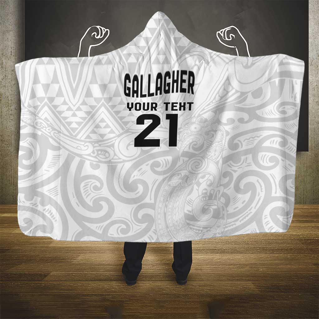 New Zealand Rangatira Custom Hooded Blanket All White Niho Taniwha Maori Tribal