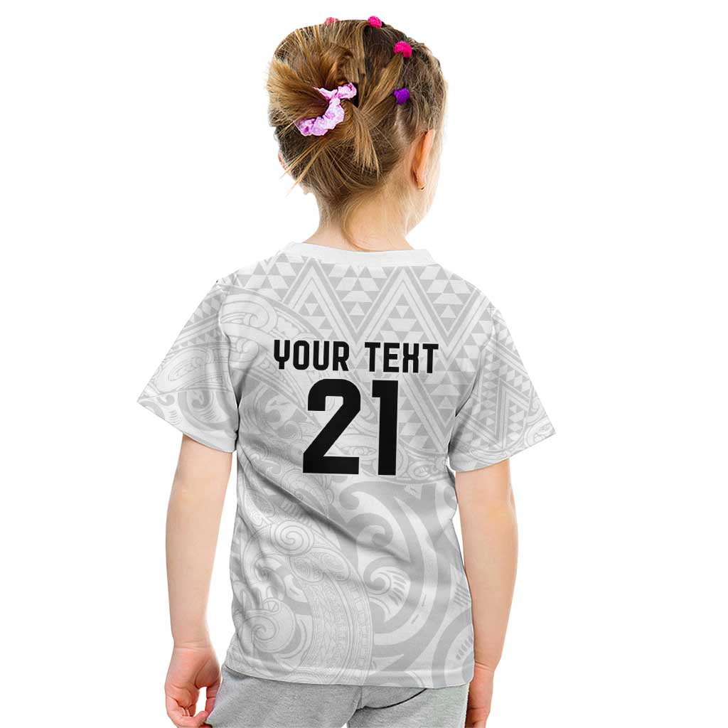 New Zealand Rangatira Custom Kid T Shirt All White Niho Taniwha Maori Tribal