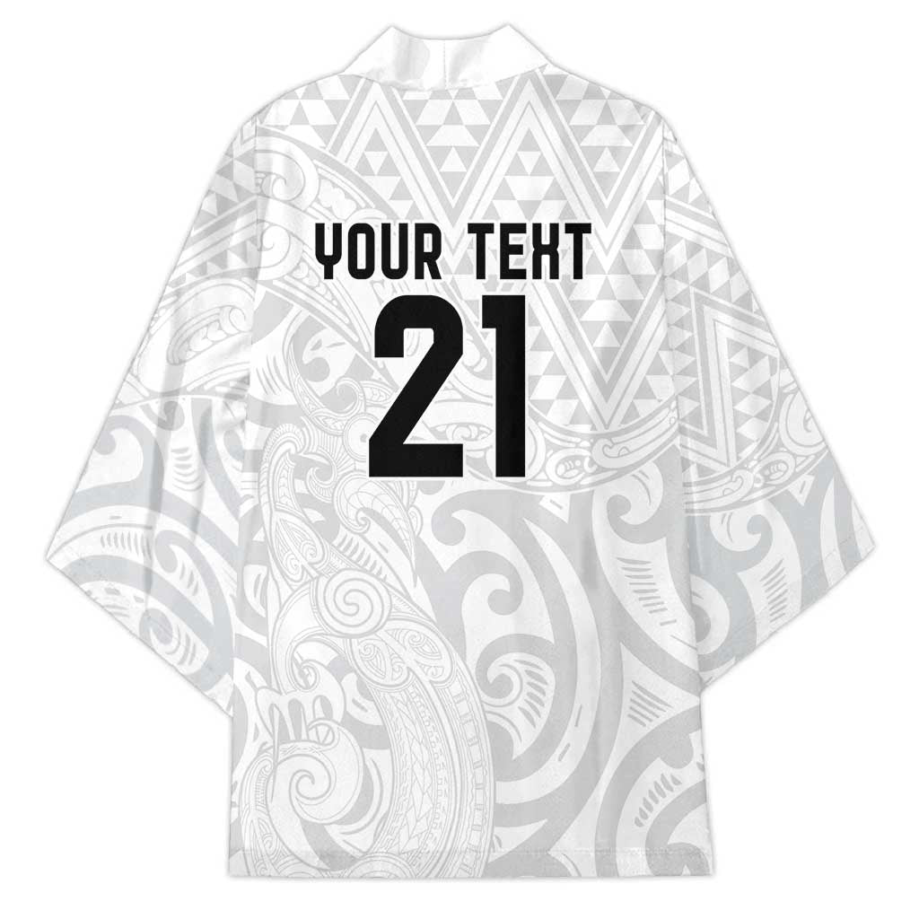 New Zealand Rangatira Custom Kimono All White Niho Taniwha Maori Tribal - Polynesian Pride
