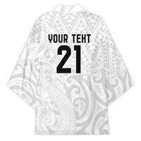 New Zealand Rangatira Custom Kimono All White Niho Taniwha Maori Tribal - Polynesian Pride