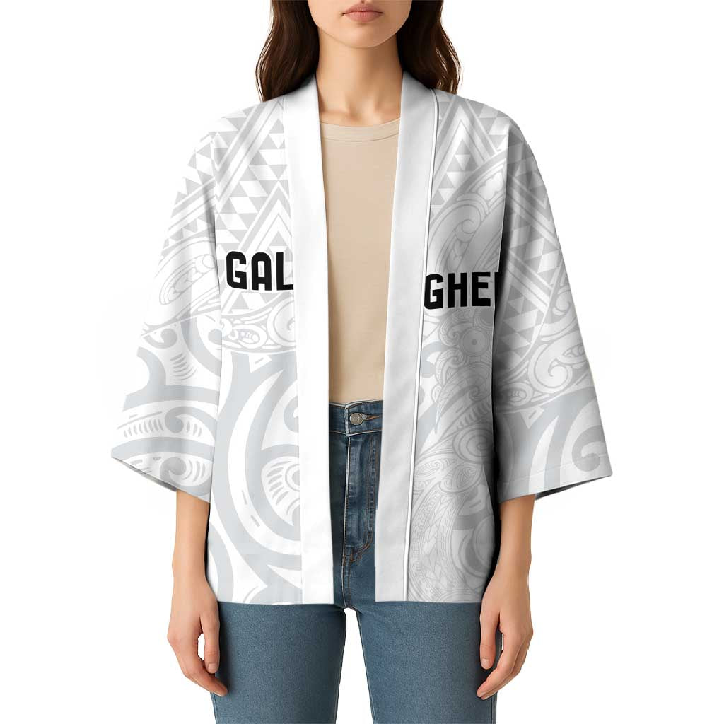 New Zealand Rangatira Custom Kimono All White Niho Taniwha Maori Tribal - Polynesian Pride