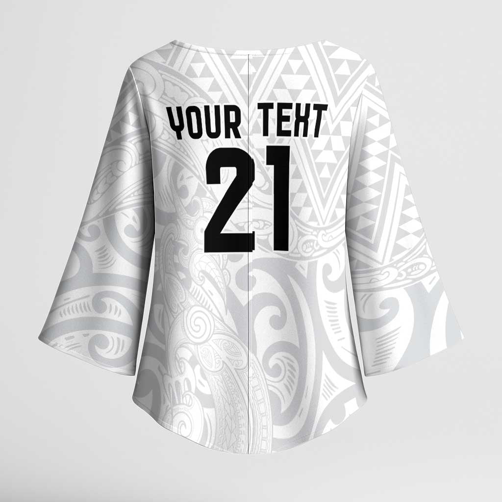 New Zealand Rangatira Custom Kimono Sleeve Blouse All White Niho Taniwha Maori Tribal - Polynesian Pride