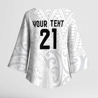 New Zealand Rangatira Custom Kimono Sleeve Blouse All White Niho Taniwha Maori Tribal - Polynesian Pride