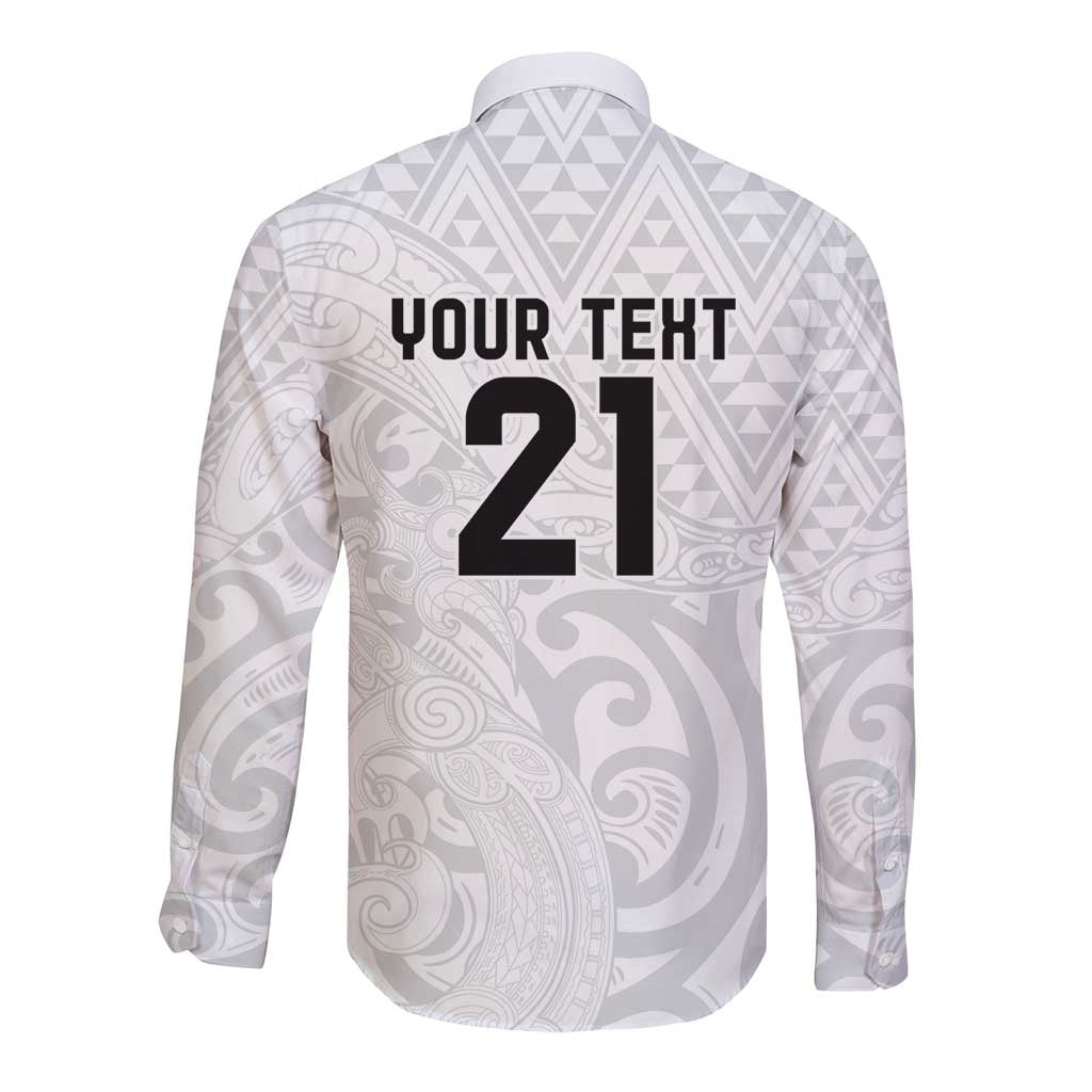 New Zealand Rangatira Custom Long Sleeve Button Shirt All White Niho Taniwha Maori Tribal