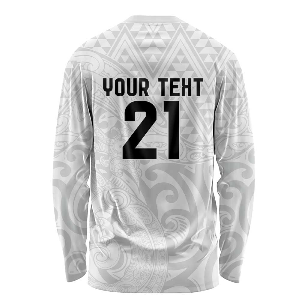 New Zealand Rangatira Custom Long Sleeve Shirt All White Niho Taniwha Maori Tribal