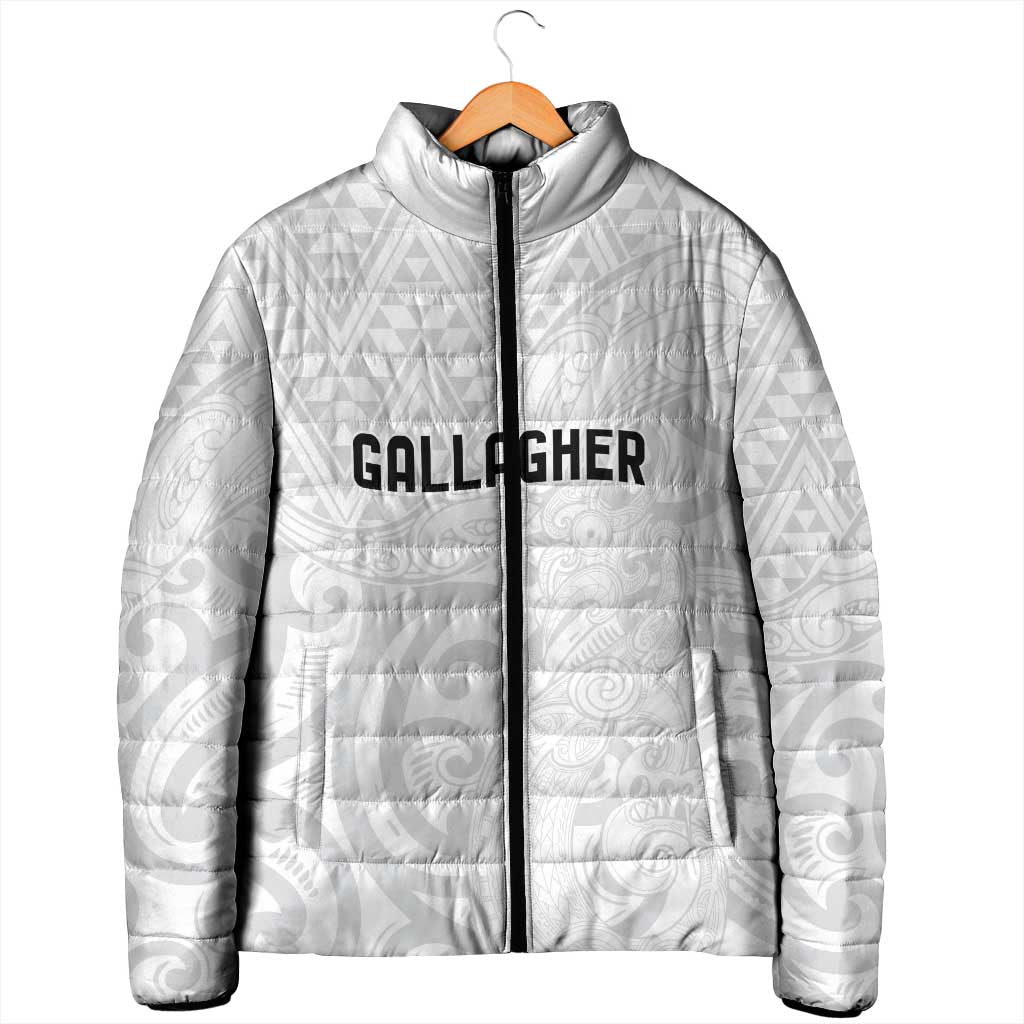 New Zealand Rangatira Custom Padded Jacket All White Niho Taniwha Maori Tribal - Polynesian Pride