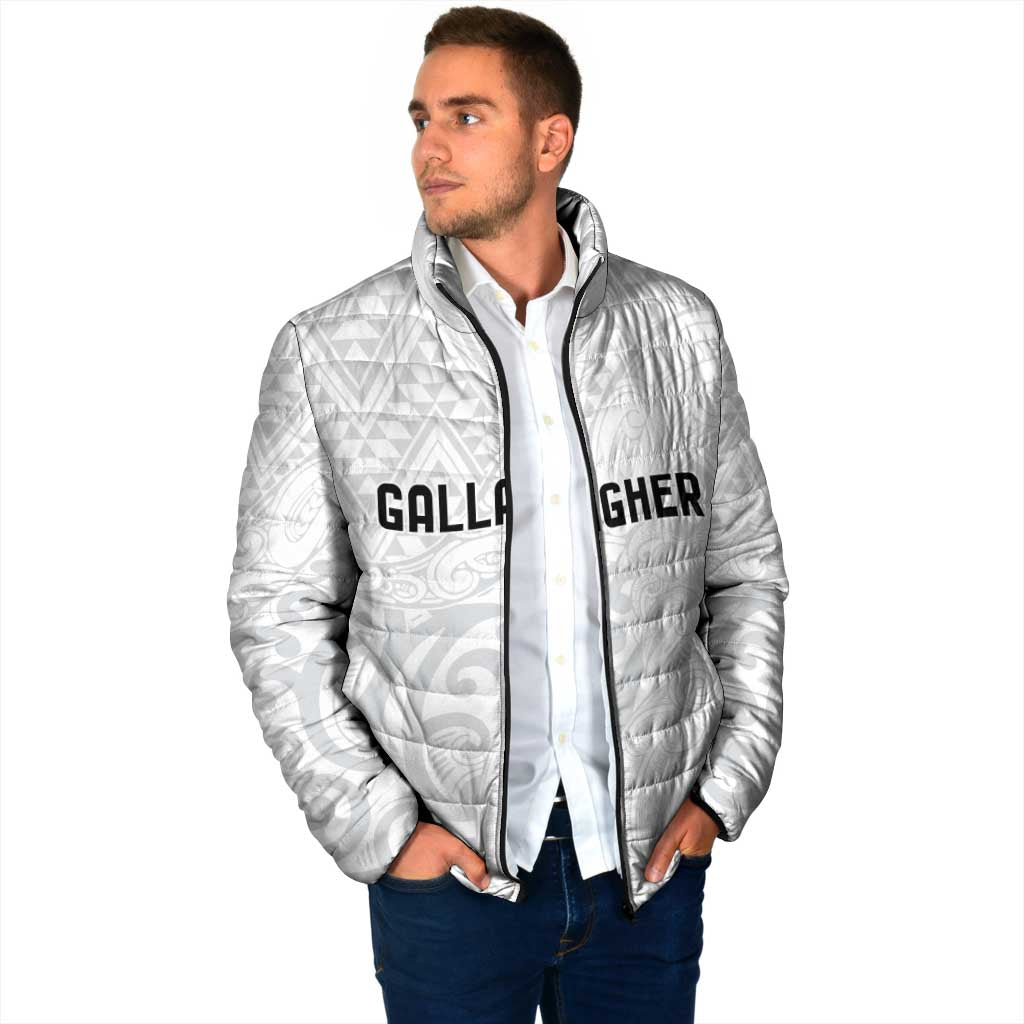New Zealand Rangatira Custom Padded Jacket All White Niho Taniwha Maori Tribal - Polynesian Pride