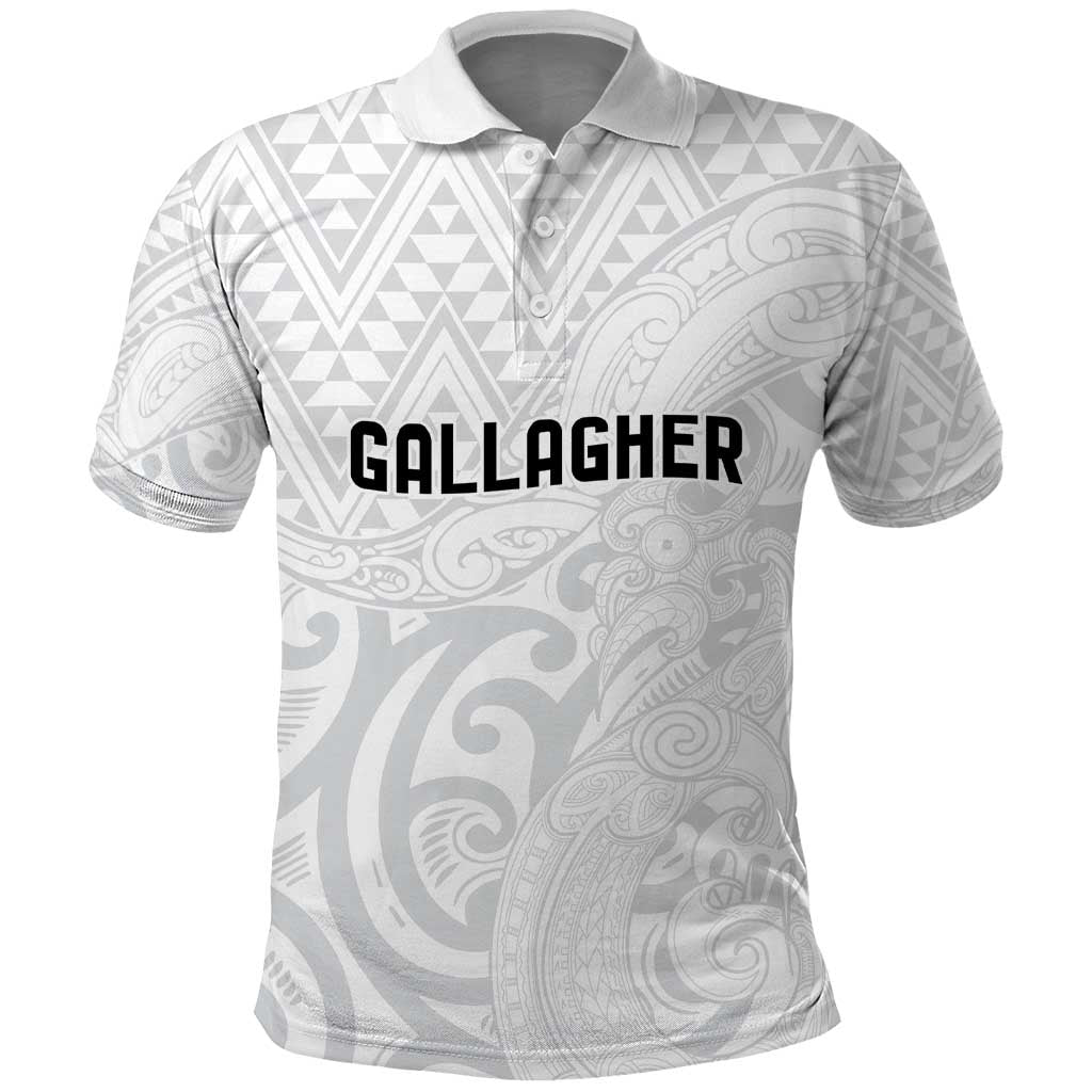 New Zealand Rangatira Custom Polo Shirt All White Niho Taniwha Maori Tribal