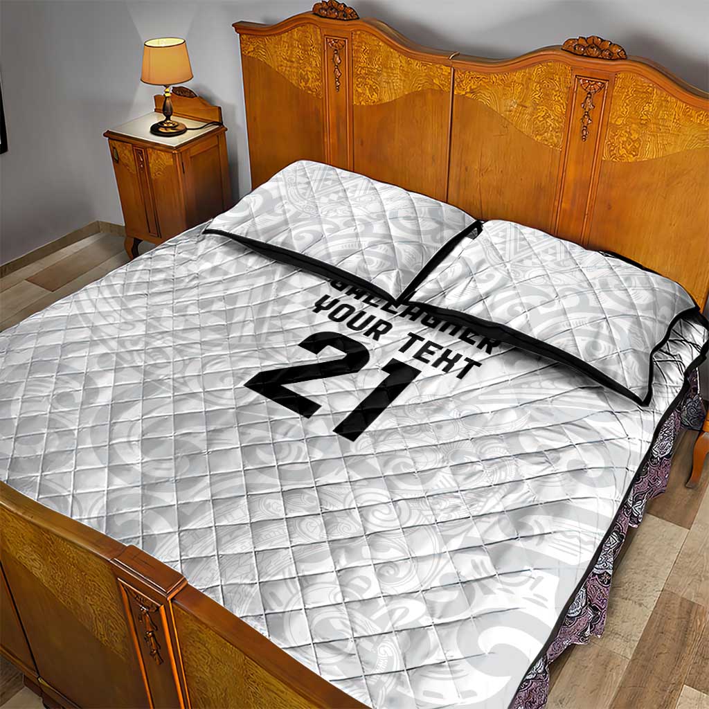 New Zealand Rangatira Custom Quilt Bed Set All White Niho Taniwha Maori Tribal