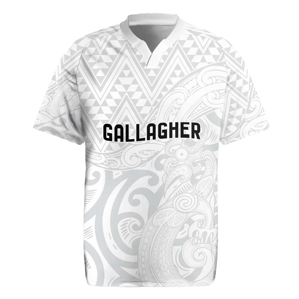 New Zealand Rangatira Custom Rugby Jersey All White Niho Taniwha Maori Tribal LT9 White - Polynesian Pride