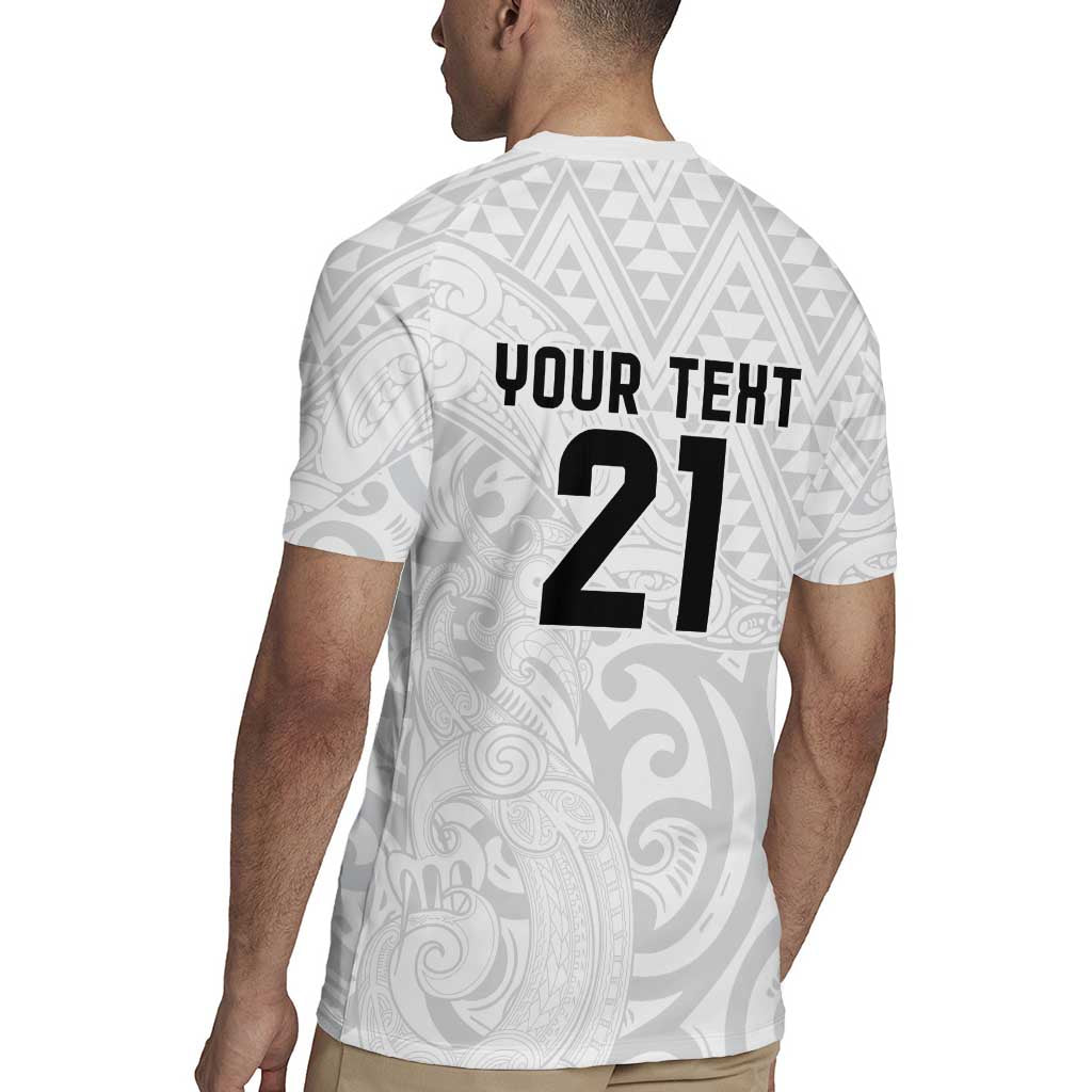 New Zealand Rangatira Custom Rugby Jersey All White Niho Taniwha Maori Tribal LT9 - Polynesian Pride