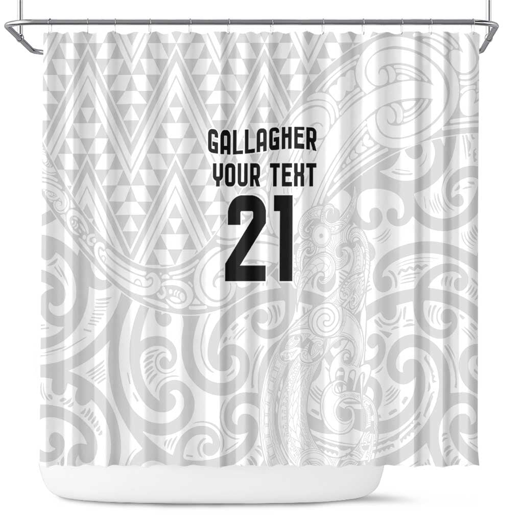 New Zealand Rangatira Custom Shower Curtain All White Niho Taniwha Maori Tribal