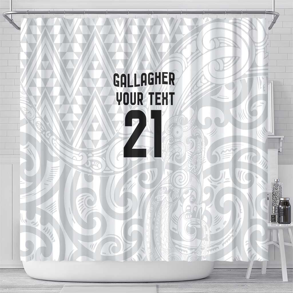 New Zealand Rangatira Custom Shower Curtain All White Niho Taniwha Maori Tribal