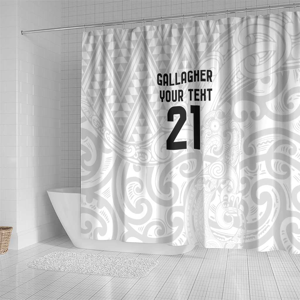 New Zealand Rangatira Custom Shower Curtain All White Niho Taniwha Maori Tribal