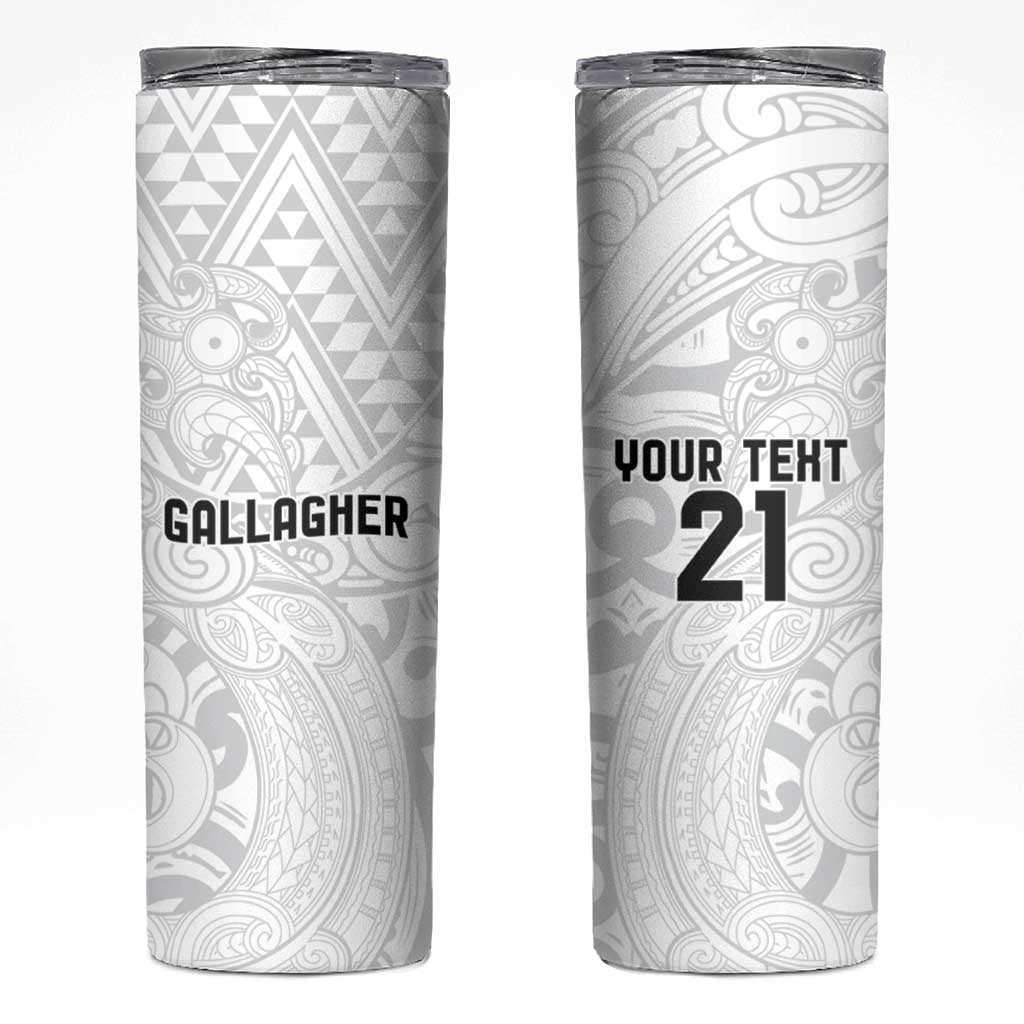 New Zealand Rangatira Custom Skinny Tumbler All White Niho Taniwha Maori Tribal