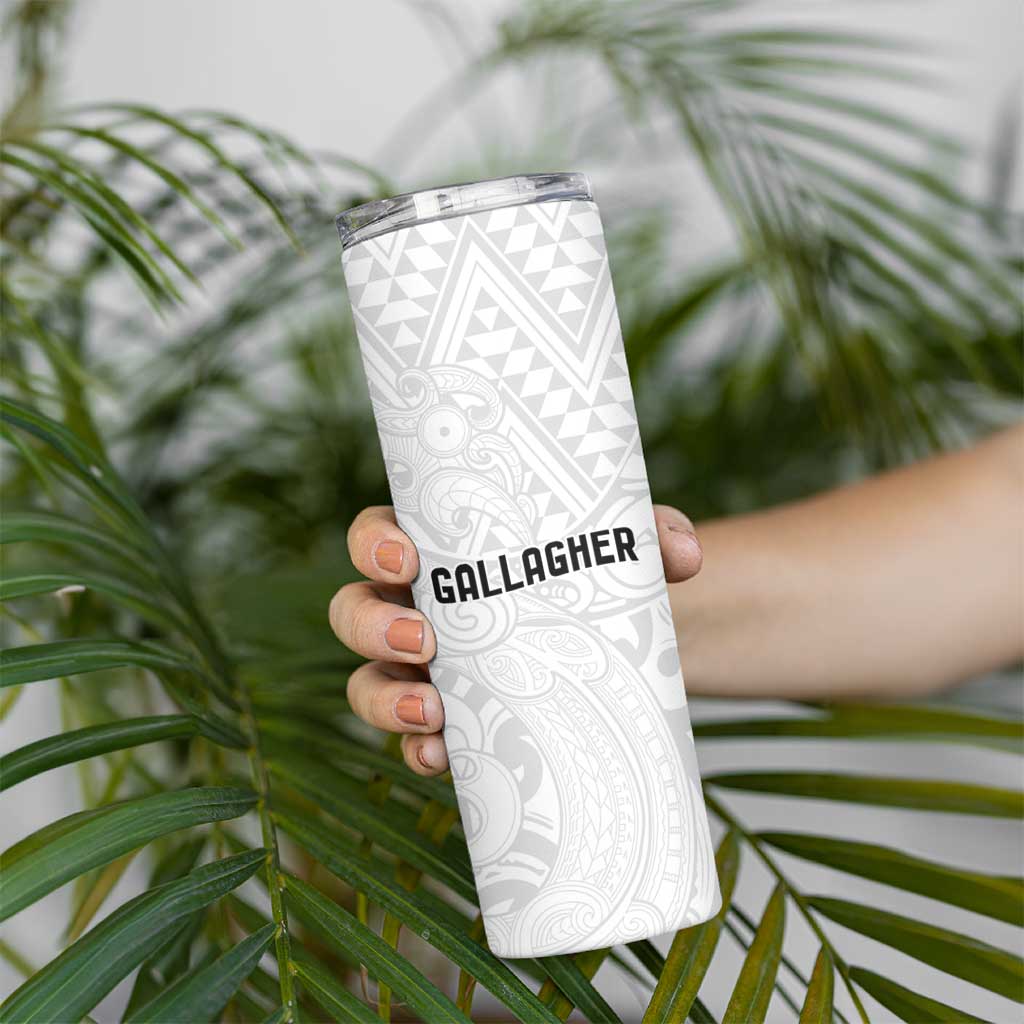 New Zealand Rangatira Custom Skinny Tumbler All White Niho Taniwha Maori Tribal