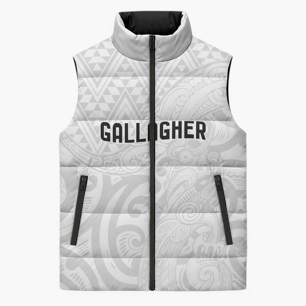 New Zealand Rangatira Custom Sleeveless Puffer Jacket All White Niho Taniwha Maori Tribal - Polynesian Pride
