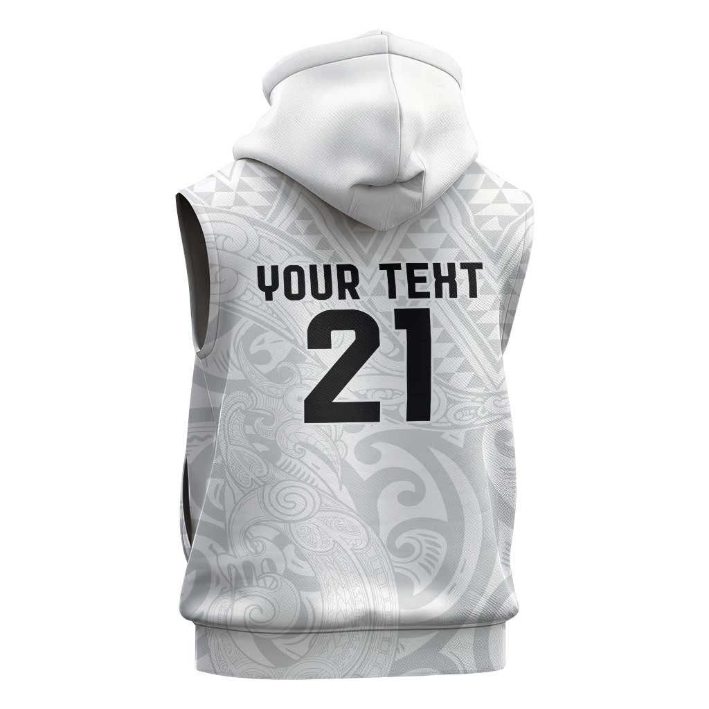 New Zealand Rangatira Custom Sleeveless Zip Hoodie All White Niho Taniwha Maori Tribal LT9 - Polynesian Pride