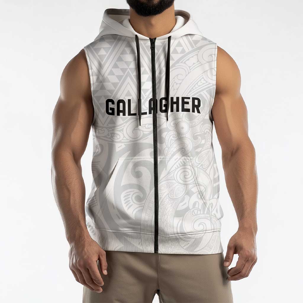 New Zealand Rangatira Custom Sleeveless Zip Hoodie All White Niho Taniwha Maori Tribal LT9 - Polynesian Pride
