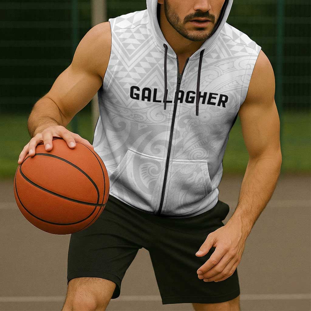 New Zealand Rangatira Custom Sleeveless Zip Hoodie All White Niho Taniwha Maori Tribal LT9 - Polynesian Pride