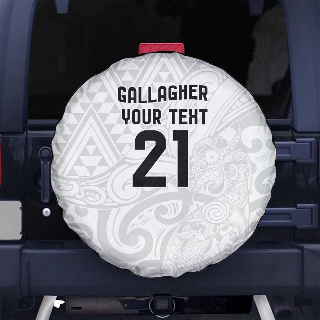 New Zealand Rangatira Custom Spare Tire Cover All White Niho Taniwha Maori Tribal