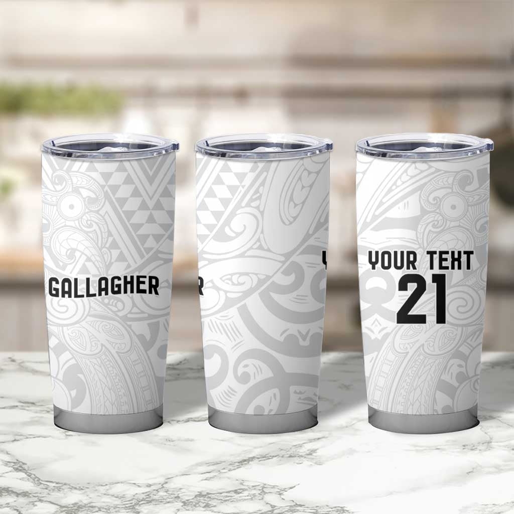 New Zealand Rangatira Custom Tumbler Cup All White Niho Taniwha Maori Tribal LT9 - Polynesian Pride