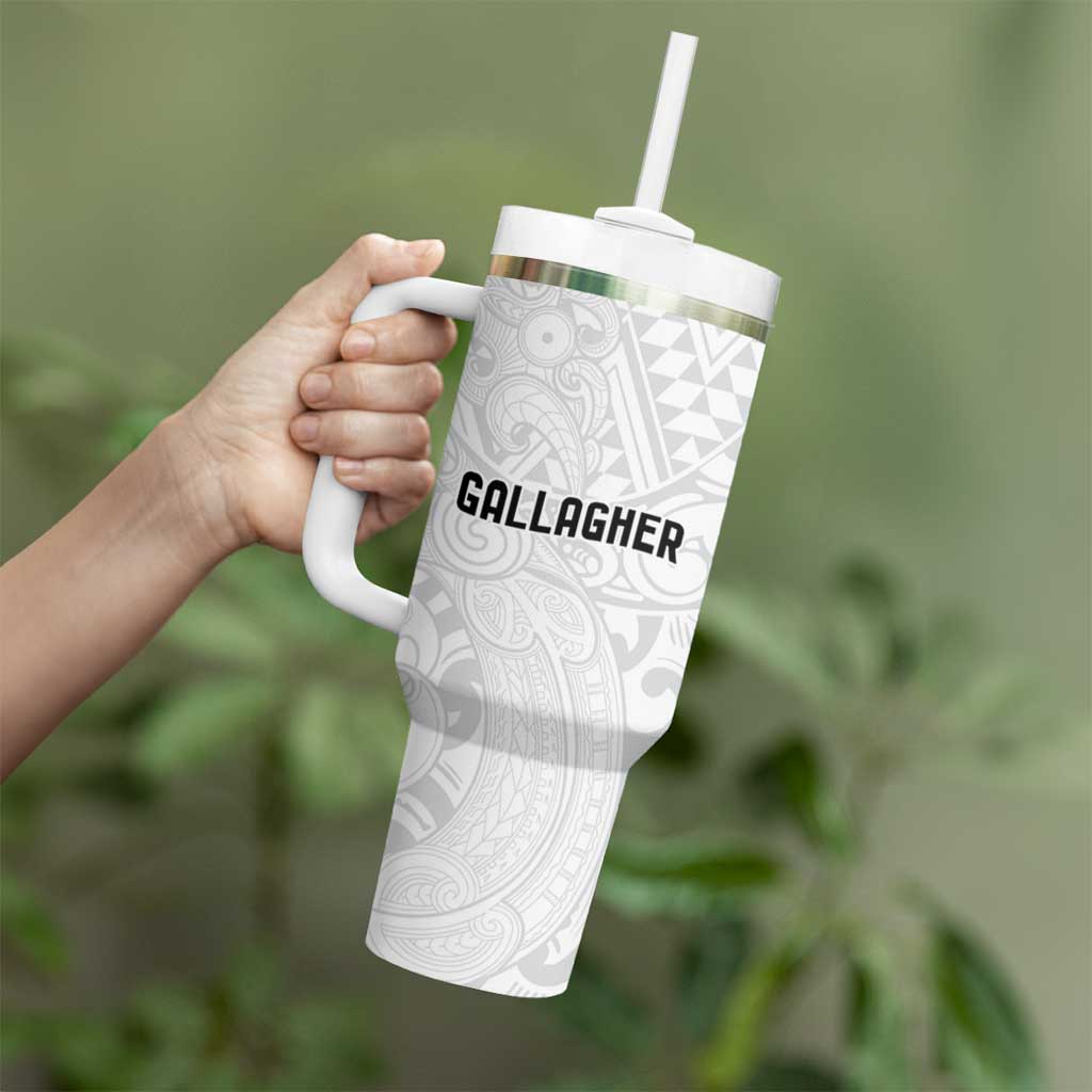 New Zealand Rangatira Custom Tumbler With Handle All White Niho Taniwha Maori Tribal LT9 - Polynesian Pride