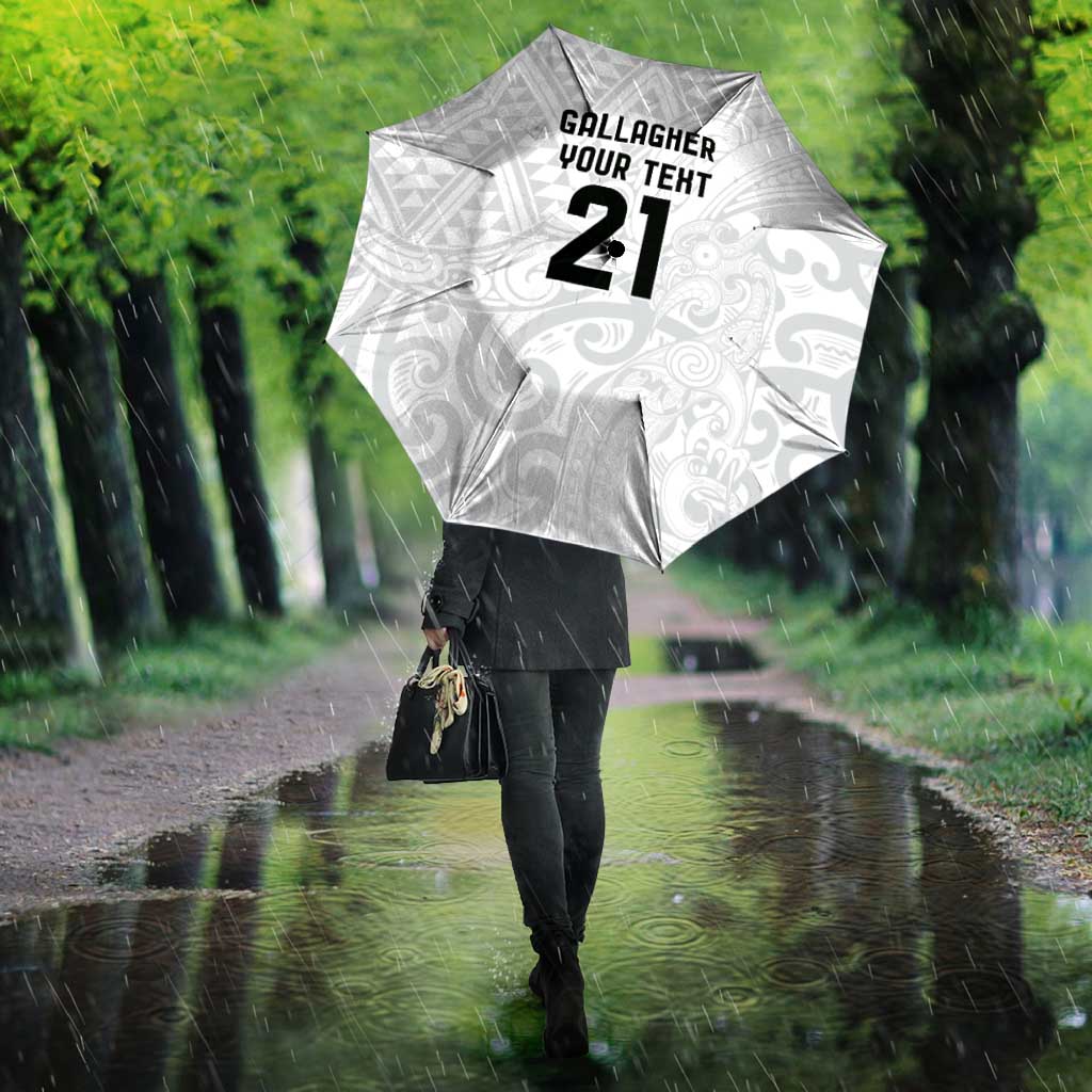 New Zealand Rangatira Custom Umbrella All White Niho Taniwha Maori Tribal - Polynesian Pride