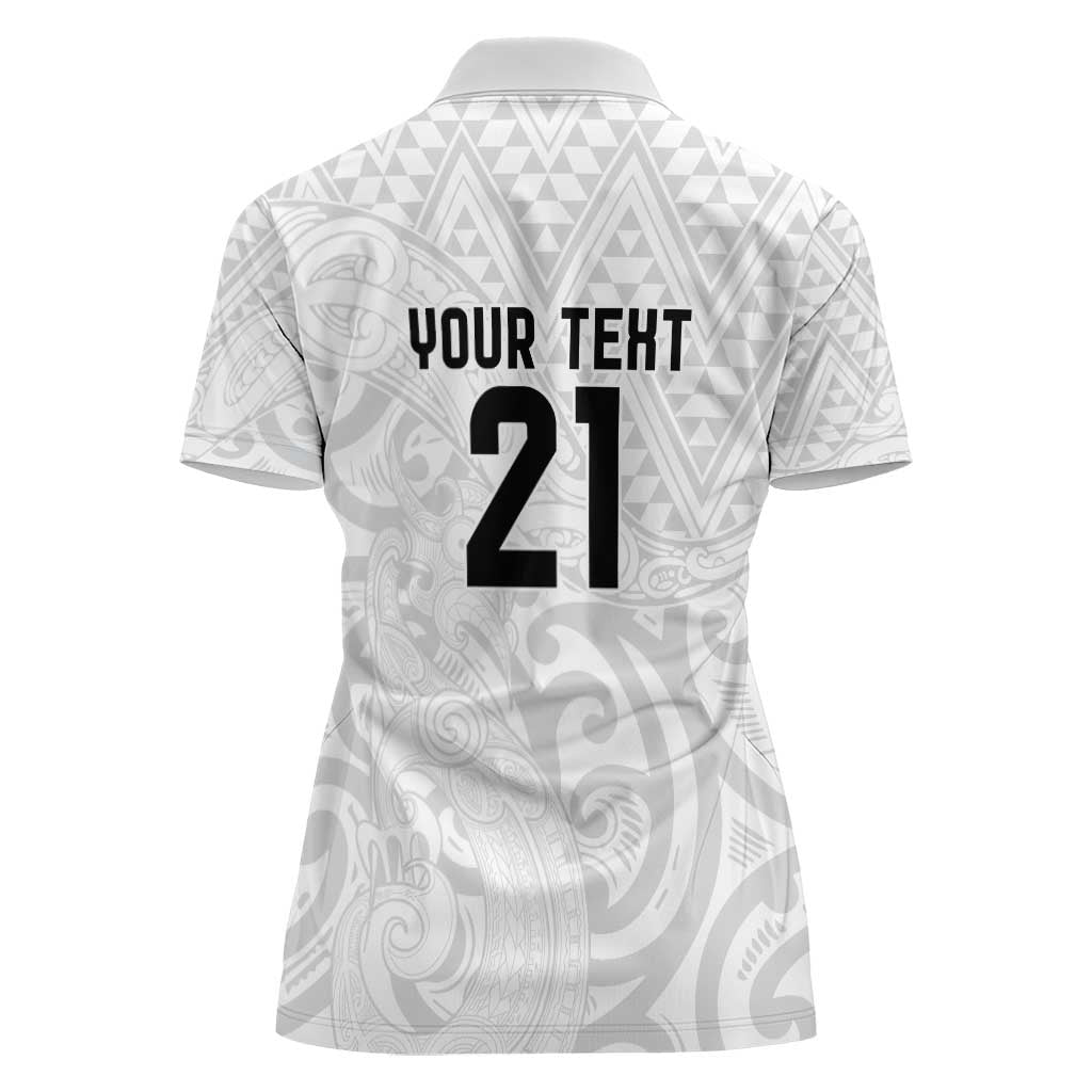 New Zealand Rangatira Custom Women Polo Shirt All White Niho Taniwha Maori Tribal