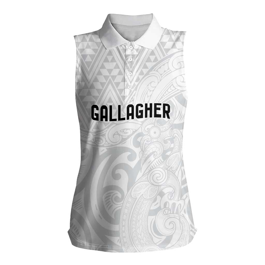 New Zealand Rangatira Custom Women Sleeveless Polo Shirt All White Niho Taniwha Maori Tribal
