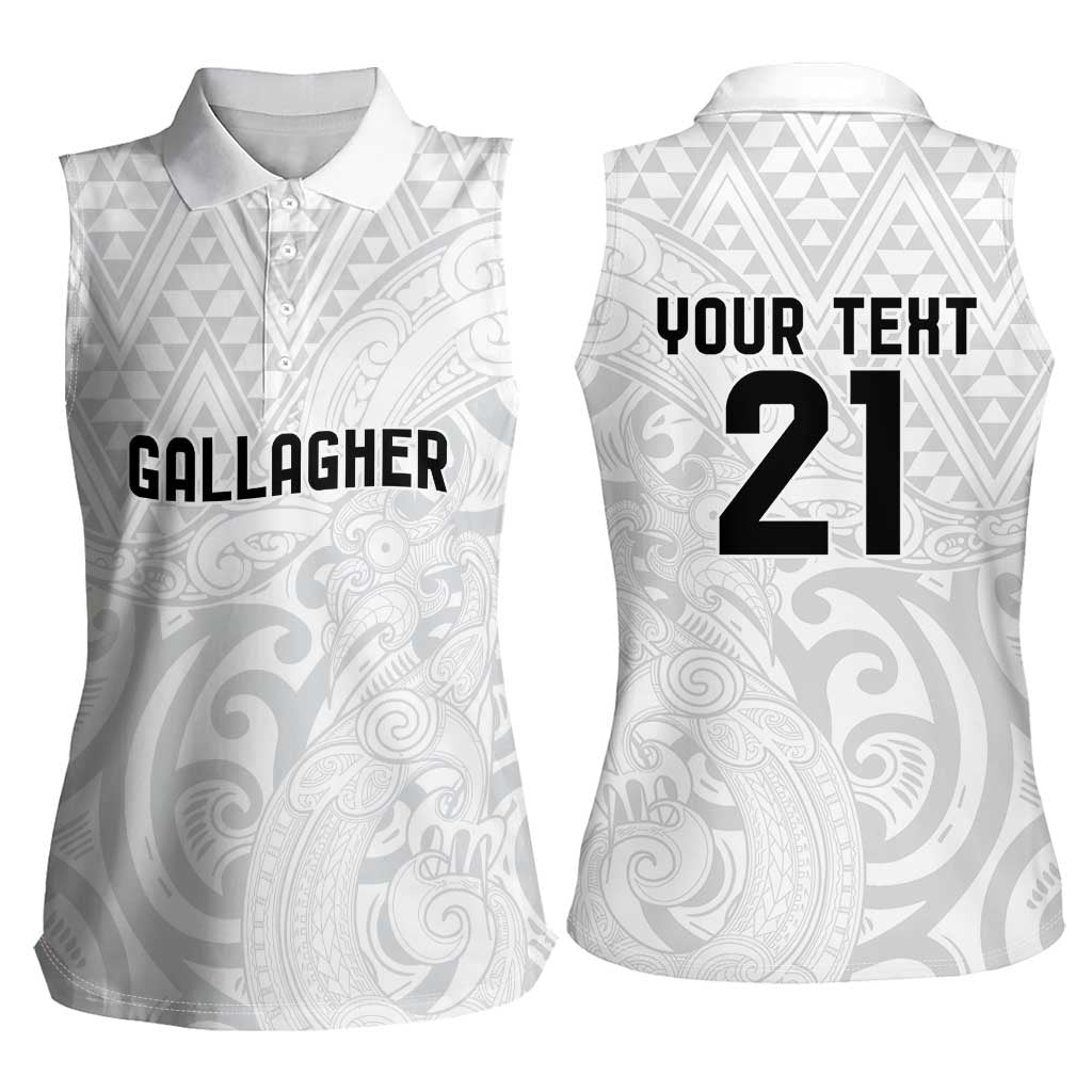 New Zealand Rangatira Custom Women Sleeveless Polo Shirt All White Niho Taniwha Maori Tribal