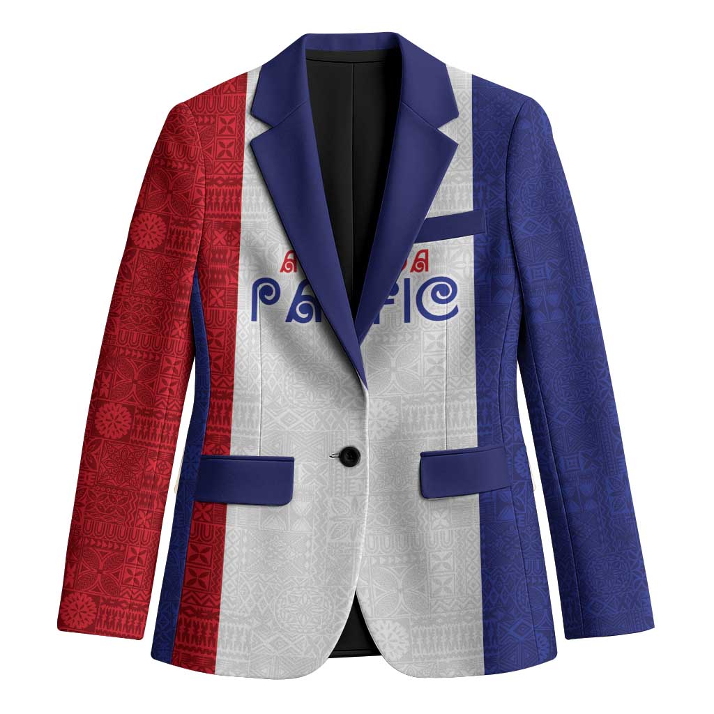 New Zealand Rugby Pacific Personalised Blazer Maori Style Tribal Tapa Pattern LT9 Unisex White - Polynesian Pride