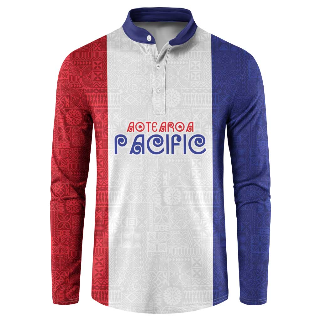 New Zealand Rugby Pacific Personalised Button Sweatshirt Maori Style Tribal Tapa Pattern LT9 White - Polynesian Pride