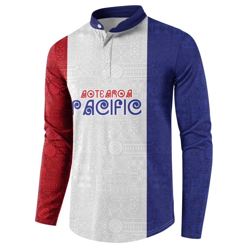 New Zealand Rugby Pacific Personalised Button Sweatshirt Maori Style Tribal Tapa Pattern LT9 - Polynesian Pride