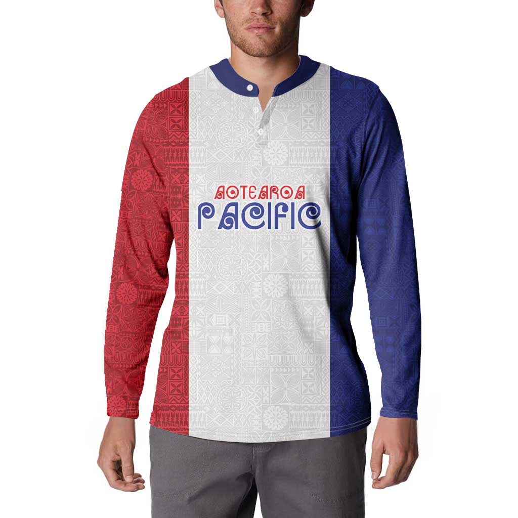 New Zealand Rugby Pacific Personalised Button Sweatshirt Maori Style Tribal Tapa Pattern LT9 - Polynesian Pride