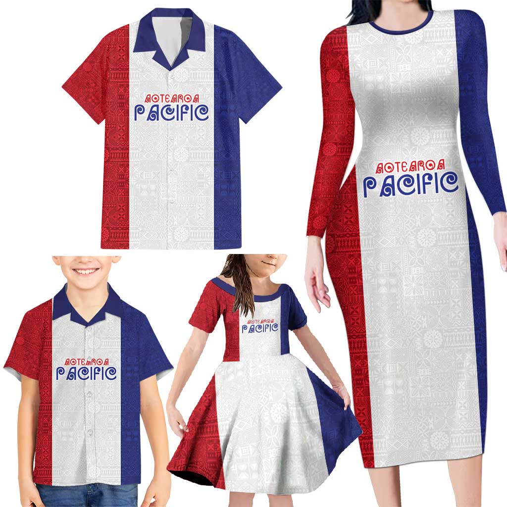 New Zealand Rugby Pacific Personalised Family Matching Long Sleeve Bodycon Dress and Hawaiian Shirt Maori Style Tribal Tapa Pattern LT9 - Polynesian Pride