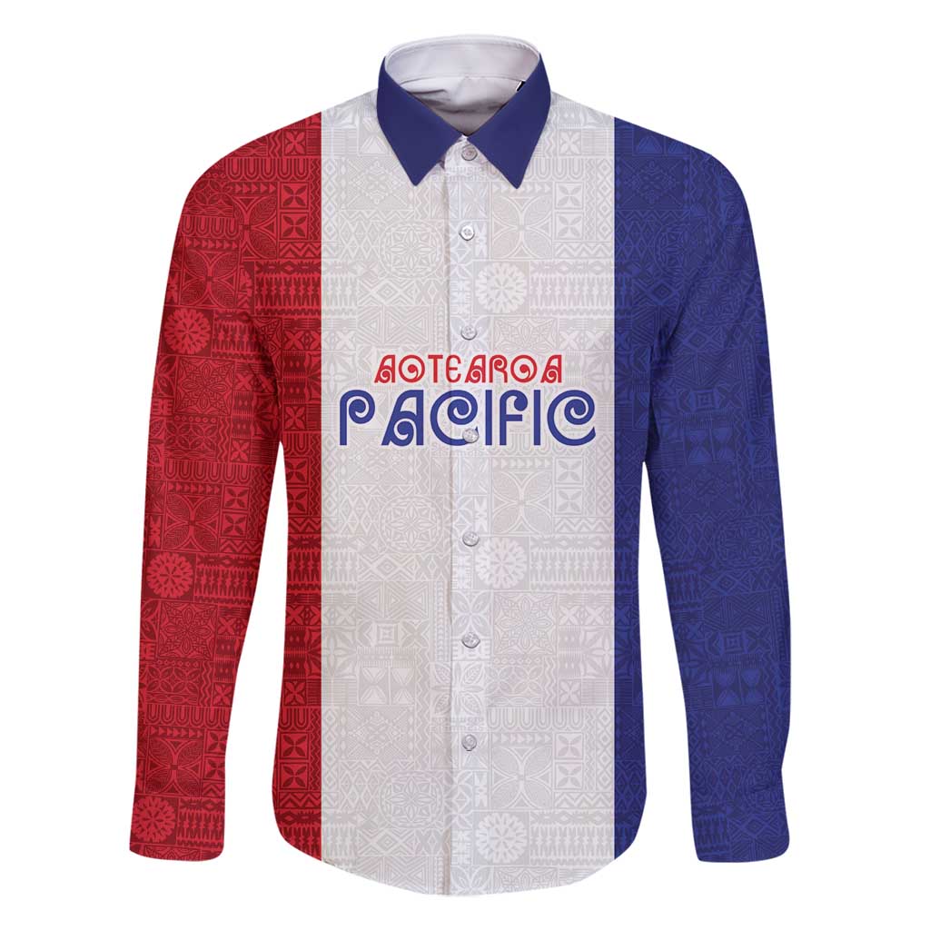 New Zealand Rugby Pacific Personalised Family Matching Long Sleeve Bodycon Dress and Hawaiian Shirt Maori Style Tribal Tapa Pattern LT9 Dad's Shirt - Long Sleeve White - Polynesian Pride