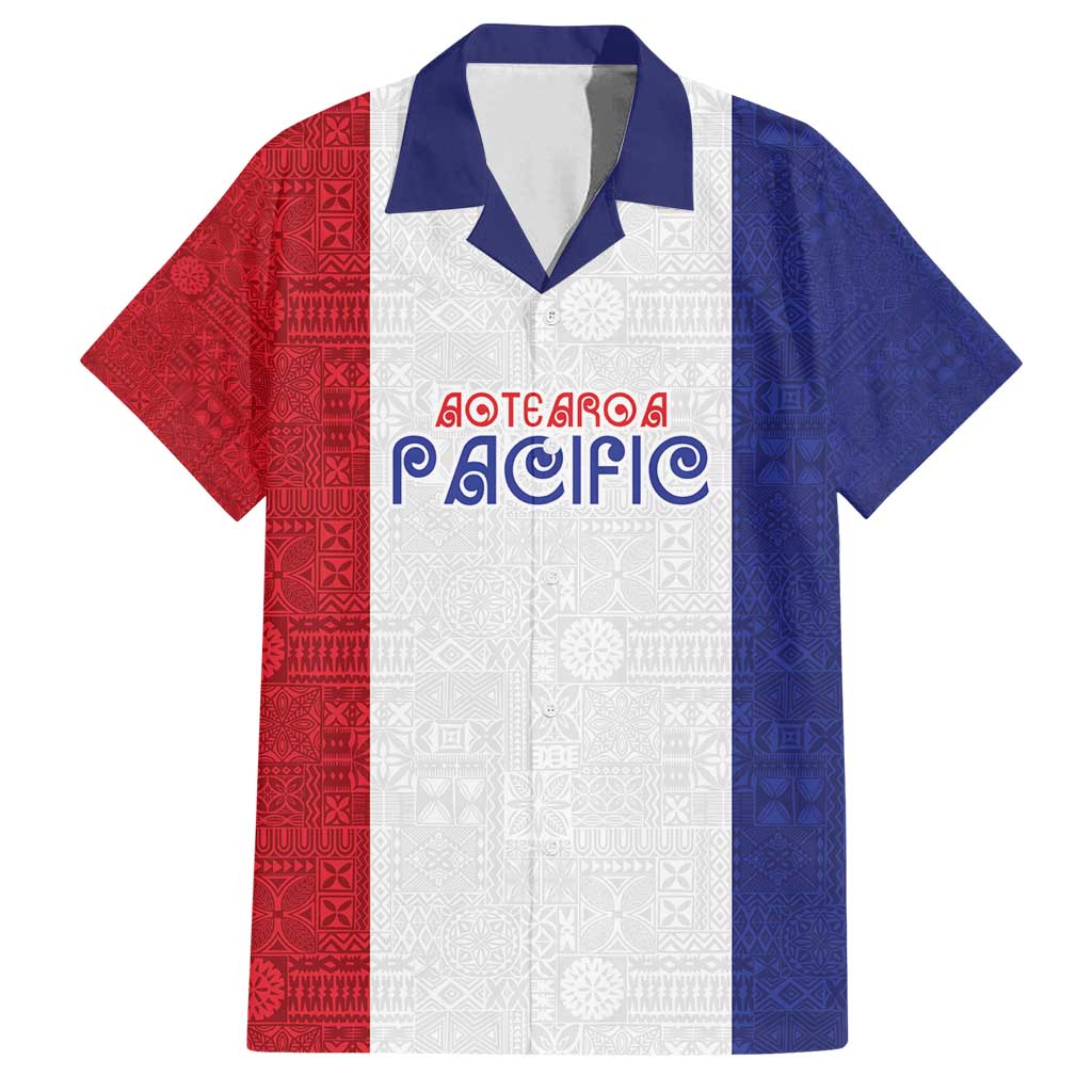 New Zealand Rugby Pacific Personalised Family Matching Tank Maxi Dress and Hawaiian Shirt Maori Style Tribal Tapa Pattern LT9 Dad's Shirt - Short Sleeve White - Polynesian Pride