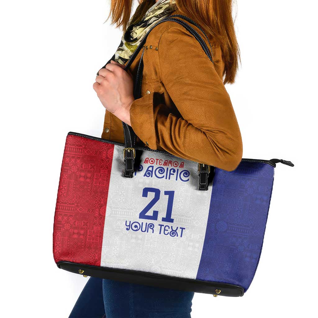 New Zealand Rugby Pacific Personalised Leather Tote Bag Maori Style Tribal Tapa Pattern LT9 White - Polynesian Pride