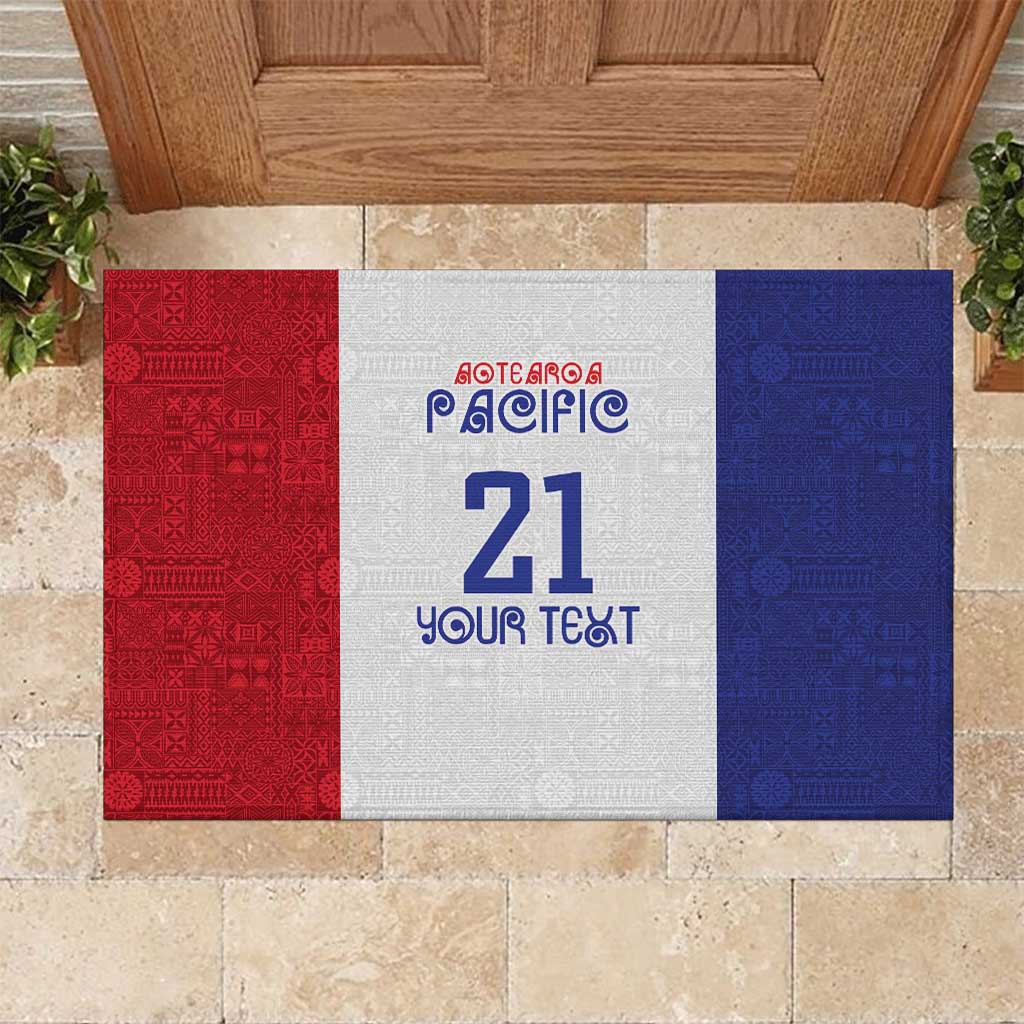 New Zealand Rugby Pacific Personalised Rubber Doormat Maori Style Tribal Tapa Pattern LT9 White - Polynesian Pride