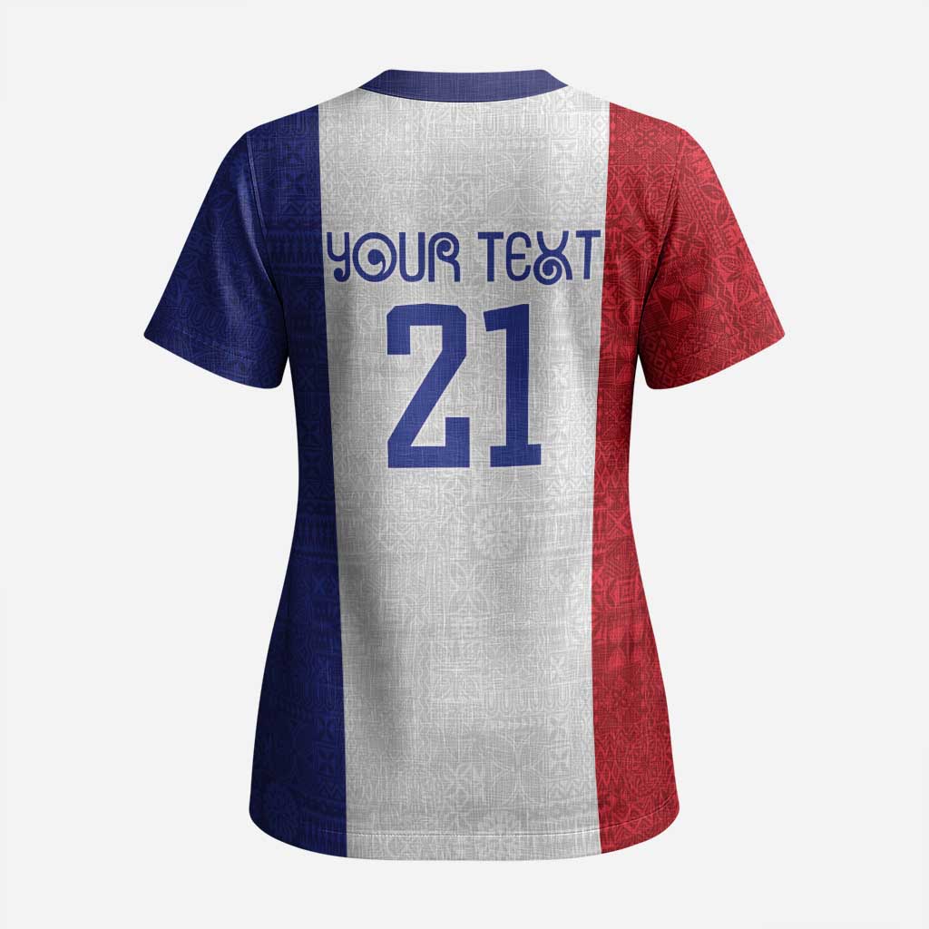 New Zealand Rugby Pacific Personalised Scrub Top Maori Style Tribal Tapa Pattern - Polynesian Pride