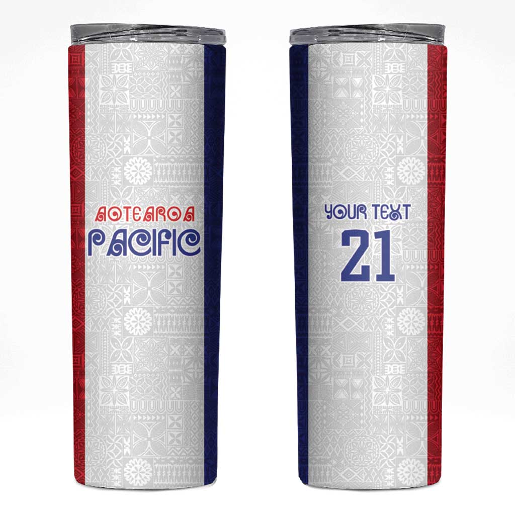 New Zealand Rugby Pacific Personalised Skinny Tumbler Maori Style Tribal Tapa Pattern LT9 White - Polynesian Pride
