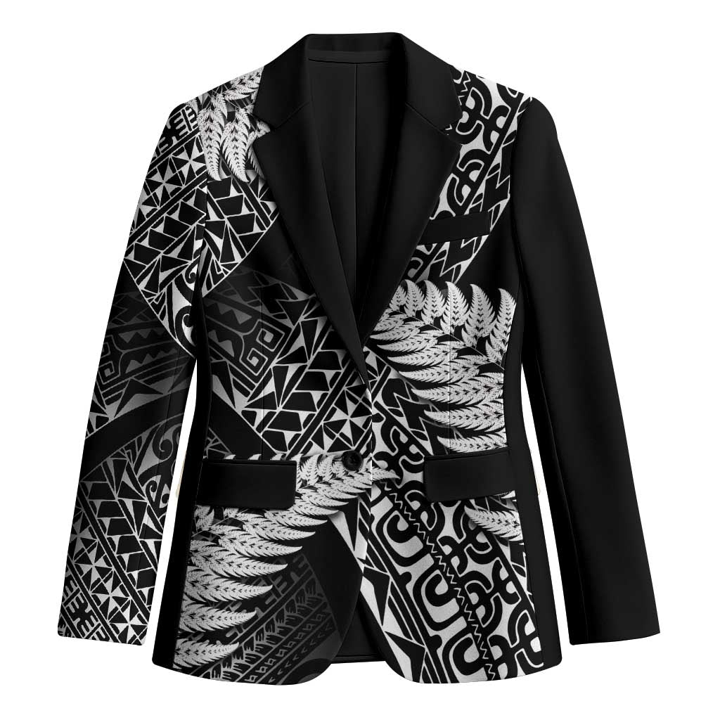 New Zealand Rugby Pacific Personalised Blazer All Black Maori Pasifika Fern Pattern LT9 Unisex Black - Polynesian Pride