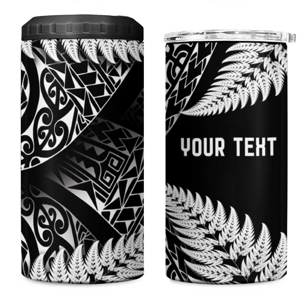 New Zealand Rugby Pacific Personalised 4 in 1 Can Cooler Tumbler All Black Maori Pasifika Fern Pattern LT9 One Size: 16 oz Black - Polynesian Pride